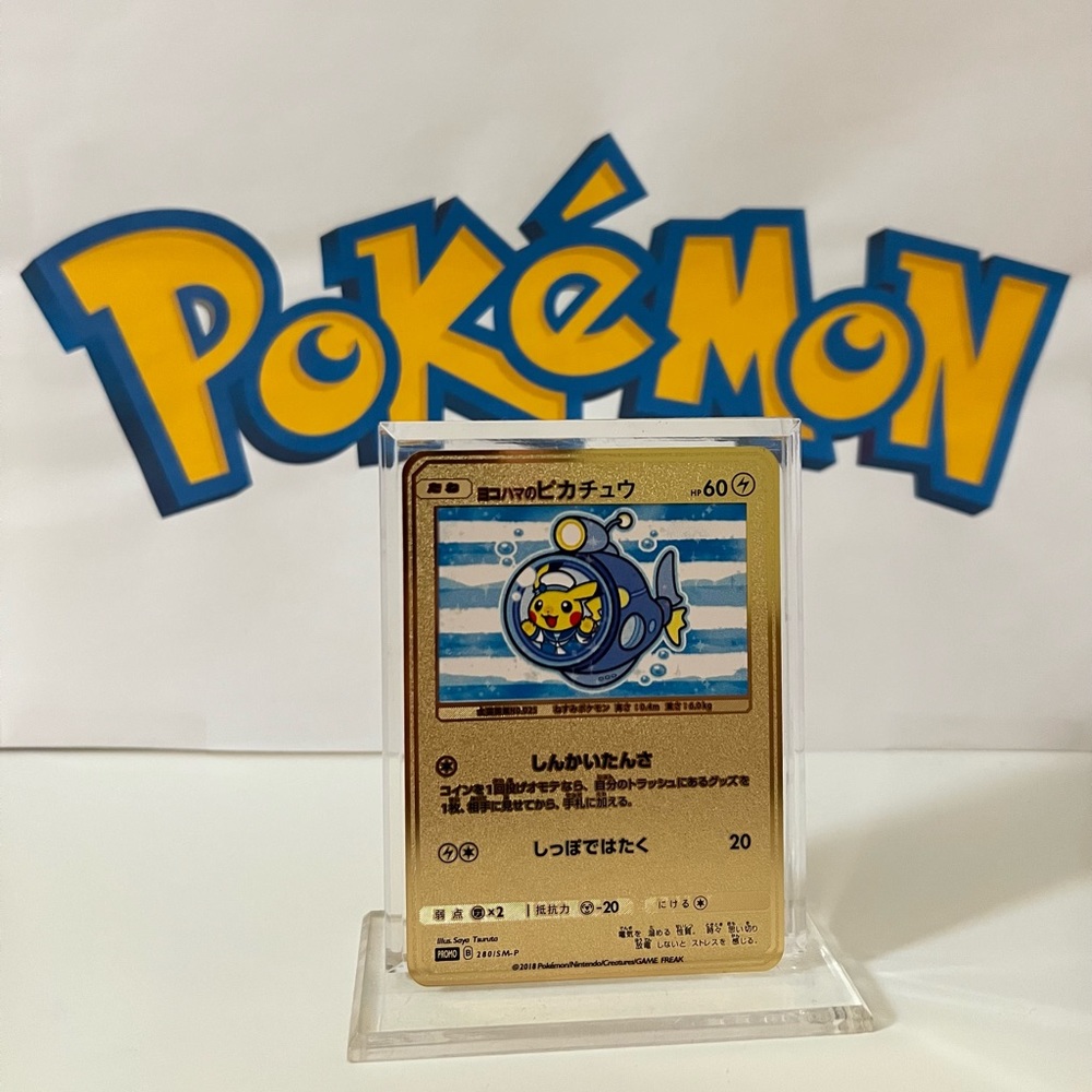 Pokemon Japanese Yokohama's Pikachu 280/SM-P Fan Art Metal Gold Card